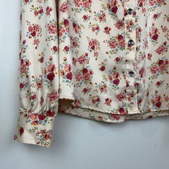 Guess Women's Small White Pink Floral Lace Detail Button Down Shirt Top Romantic - Picture 3 of 12